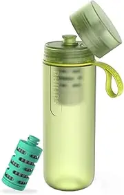 Philips Water GoZero Active BPA-Free Water Bottle with River/Lake/Spring Water Filter for Hiking Camping, Sport Squeeze Water Bottle, Lightweight, 20 oz with Adventure Filter, Green