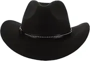 [BESTYASH] Cowgirl Hat in Wool Western Cowboy Hat Lightweight Unisex Fashion Accessory Black