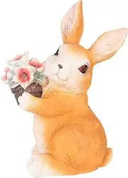 Garden Statues Rabbit with Solar Lantern, Solar Rabbit Garden Statues, Resin Rabbit Figurine Decorations with Solar Lights Lantern, Yard Lawn Ornaments, Outdoor Bunny Decor
