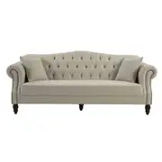 [Florabelle Living] Vaucluse 3 Seat Hamptons Buttoned Sofa Beige Linen Blend