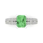 2.7 ct Emerald split shank Light Green Promise engagement Ring 14k White Gold
