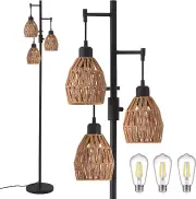 Boho Rattan Floor Lamp-Standing Lamps for Living Room 70'' Dimmable Floor Lamp w