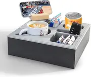 Fiveisix Couch Cup Holder Tray, couch drink holder for Remote/Snacks/Beverage, Soft Food Grade Silicone Acacia Wooden Couch Caddy for Bed/Car Seat/Beach Organizer, Black