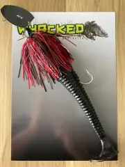WHACKED LURES~ 1oz 'Thumper' CHATTERBAIT ~ BLACK & RED ~ 18cm Trailer + Stinger