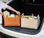 2 Different Colors Foldable Teddy Bear Felt Storage Box Large Capacity Storage Bins with carrying Handles Collapsible Organizer for Toys, Clothes, Laundry, Cosmetic,Books，CDs（brown & white）