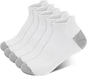 [Psyqtsuary] 5Pairs Mens Cushion Ankle Socks Performance Comfort No Show Ankle Cushioned Socks for Running Outdoor, White