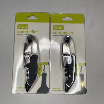 Lot of 2 True Sommelier Multitool Waiters Friend Corkscrews Bottle Opener Black