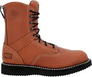[Georgia Boot] PRO-Series Men's 8" Lace-Up ASTM Steel-Toe EH-Rated Wedge Work Boot, Full Grain Leather Shoes with Slip and Oil Resistant Midnight Black Outsole, Comfortable Russet-Brown Motorcycle Boots