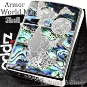 Shell World Map Silver Brass Etching Armor Case Japan New Zippo Oil Lighter