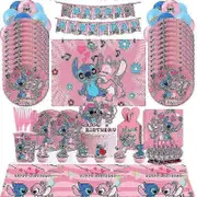 Pink Stitch Birthday Party Decoration Lilo And Stitch Theme Tableware Angel Balloon Plates Cups Supplies For Kids Girls Safe and Top Quality 6pcs h...