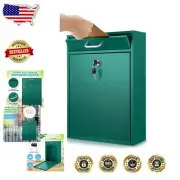 Modern Green Locking Mailbox - Spacious Outdoor Wall Mount for Safe Mail Storage