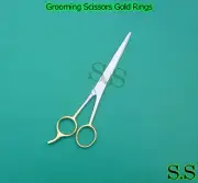 3 Pet Grooming Scissors Serrated Blade Gold Rings