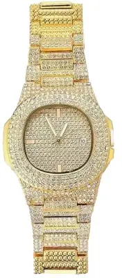 Luxury Gold Tone Iced Analog Watch – Bold Shine Meets Timeless Style