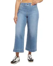 Spanx Cropped Wide Leg Jeans in Stonewashed Blue