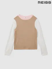 Reiss Camel Audrey 13-14 yrs Wool Blend Striped Crew Neck Jumper (E54468) | $80