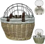Dog Basket for Bike Dog Bike Basket Dog Bike Carrier with Wire Mesh Cover and Lid Breathable Front Basket Pet Wicker Bike Basket with Buckles & Soft Lining Bike Dog Carrier for Small Dogs Cats