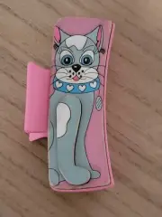 Hand Painted Wood Cut Cat On Pink Claw Clip 4.1"