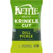 Kettle Brand KRINKLE CUT DILL PICKLE Potato Chips 7.5 Oz. Crunchier (1 Bag)