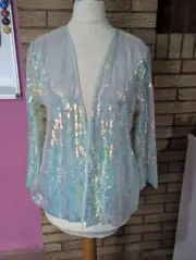 Primark IRIDESCENT SEQUIN KIMONO Sparkly MERMAID DISCO FESTIVAL JACKET Aqua S