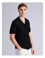[Blaq] Alexander Textured Knit Short Sleeve Shirt in Black