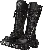 Motorcycle Rock Boots For Man Lacing Up Men Black Punk Boot(41)