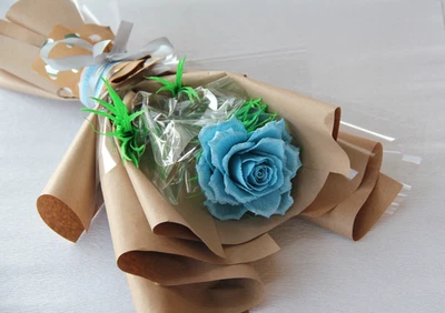 Blue crepe paper rose bouquet