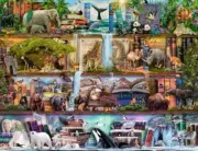 Jigsaw puzzle Animal Worldwide Wild Kingdom Shelves Bookcase 2000 piece NEW