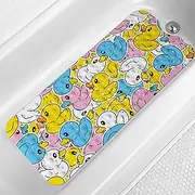 Lnond Bath Mat for Tub for Kids, Cartoon Duck Kids Bathtub Mat, Kids Bath Mats for Bathroom Non Slip with Drain Holes and Suction Cups,Machine Washable (40 X 16 Inch)