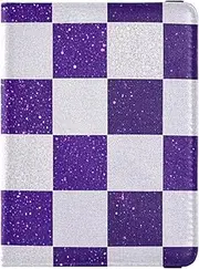 [Amooorous] Fake Glitter Checkerboard Squares White Purple Leather decorative waterproof passport holder Travel Documents Organizer Protector Passport Holder Combo with Vaccine Card Slot Lightweight, Fake Glitter