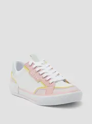 GUESS Women's White Pink Lollin Low Top Sneakers Size: 10, Synthetic