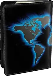[EdWal] World Map Print Passport Cover with Credit Card Holder Leather Passport Case, for Women Men Family ID Travel, Black, One Size