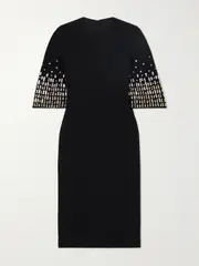 [Jenny Packham] Jenny Packham - Highball Queen Crystal-embellished Crepe Midi Dress - Black - UK 6 UK 6 Black