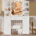 Bedroom Dressing Table Stool Wood Make up Desk 3 Drawers Vanity Desk LED Mirror