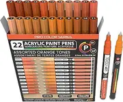 Acrylic Paint Pens 22 Orange Tones Assorted Pro Colour Series Markers Set 0.7mm Extra Fine Tip for Rock Painting, Glass, Mugs, Wood, Metal, Canvas, Projects, Non Toxic, Waterbased, Quick Drying