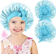 Kids Bonnets for Girls Silk Bonnet for Kids Satin Bonnet for Sleeping, Baby Toddler Hair Shower Cap with Tie Band， 2PCS（Blue）