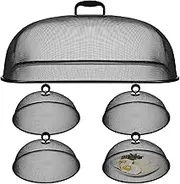 5 Pcs Metal Mesh Food Cover for Outdoors Include 18.5 In Extra Large Mesh Food Tents Fly Fruit Screen Food Net 4 Pcs 11 In Large Dome Plate Covers for Dinner Plates Reusable Picnic Food (Black)