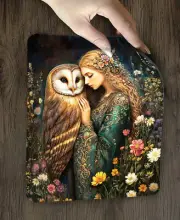 BLODEUWEDD GODDESS MOUSE PAD, Forest Flowers Orange Bird Computer Desk Mat F116
