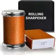 DAIYEE Knife Sharpener Tool, Rolling Knife Sharpener Kit with 400,& 3000 Grit Discs, Knife Sharpeners for Kitchen Knives Knife Sharpening with Diamonds and Ceramic, 15° and 20°Magnetic Angle (Brown)