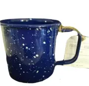 Fiddle+Fern Enamel Mug,24oz Coffee Tea Camping Cup Deep Blue/White Speckled NWT