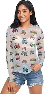 [RPLIFE] Colorful Tractors Gray Mesh Long Sleeve Top, Sheer Rave Top S-XXL