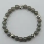 Natural and Genuine LABRADORITE Stretch Bracelet with Sterling Silver Beads #18