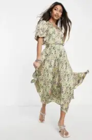 Topshop Mix And Match Floral Print Midi Wrap Dress In Multi Sz 2