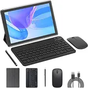 Tablet 2 in 1 Tablets with Keyboard Case Mouse Stylus, 10.1 Inch Tablet Computer, Android Tablet, 64GB ROM+4GB RAM 1TB Expandable, 2MP+8MP Camera, 6000mAh Battery IPS WiFi Bluetooth Tablets PC Black