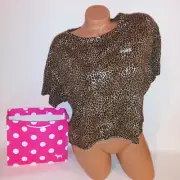 Victoria Secret PINK Crop Top T Shirt Large Leopard Animal Print Short Sleeve