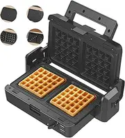 1200W 4-in-1 Snack Maker, Sandwich Toaster, Waffle Maker, Panini Press Grill, 90° and 180° Opening Options, Interchangeable Non-Stick Plates, Auto Temperature, Stay Cool Handle, Black