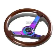 NRG Reinforced 35cm 3"Deep Dish Brown Wood Grain Neochrome Spoke Steering Wheel