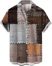 [Generic] Mens Patchwork Casual Short Sleeve Top Breathable Color Block Printed Short Sleeved Shirt Travel Vacation Holiday Beach Streetwear Top Shirt