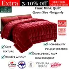 Giselle Bedding Faux Mink Quilt Comforter Throw Blanket Winter Burgundy Queen