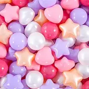 Heopeis Ball Pit Stars and Hearts, Crush Proof Plastic Balls for Toddlers 1-5 Girls, Gold Pink Colors, Phthalate BPA Free With Storage Bag, 100pcs