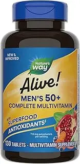 Nature’s Way Alive! Men’s 50+ Complete Multivitamin, Supports Cellular Energy*, B-Vitamins, Gluten-Free, 130 Tablets